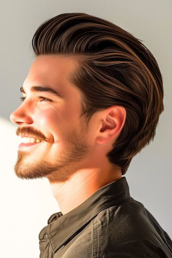 Cabelo liso de cabelos traseiros de comprimento médio para homens.