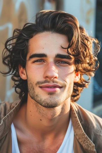 Ondas inclinadas com franja lateral penteado de comprimento médio para homens.