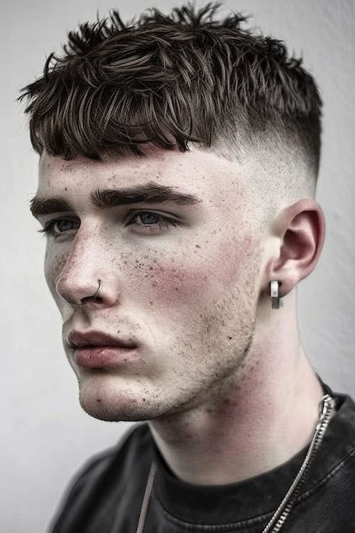 Corte de cabelo edgar texturizado com fade médio. Corte cortado masculino.
