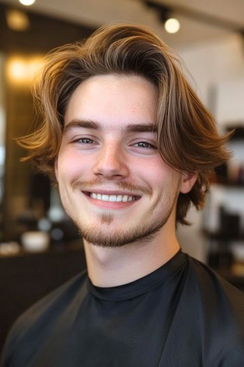 Camas de cano de prolongamento de um homem sorridente com cabelos castanhos.