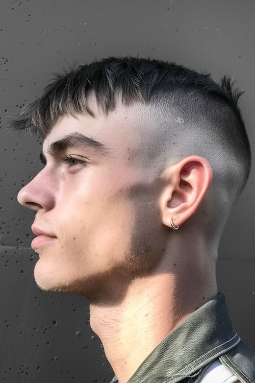 Edgar cortado com penteado de pele alta e penteado masculino/