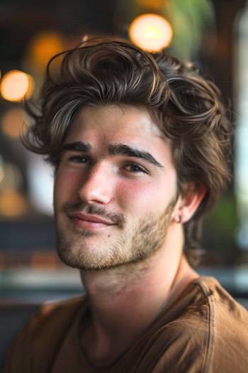 Penteado de ondas inclinadas médias para homens.