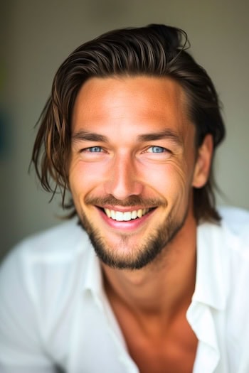 Penteado lateral para trás com penteado de comprimento médio para homens.