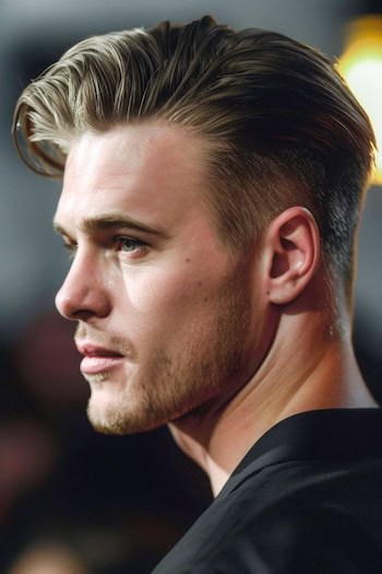 Slicked Back com penteado de comprimento médio reduzido para homens.