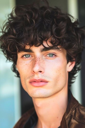 Extluído penteado de cachos de cachos em um homem com cabelos castanhos escuros.