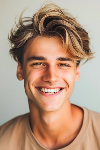 Penteado médio de ondas dobradas para homens.