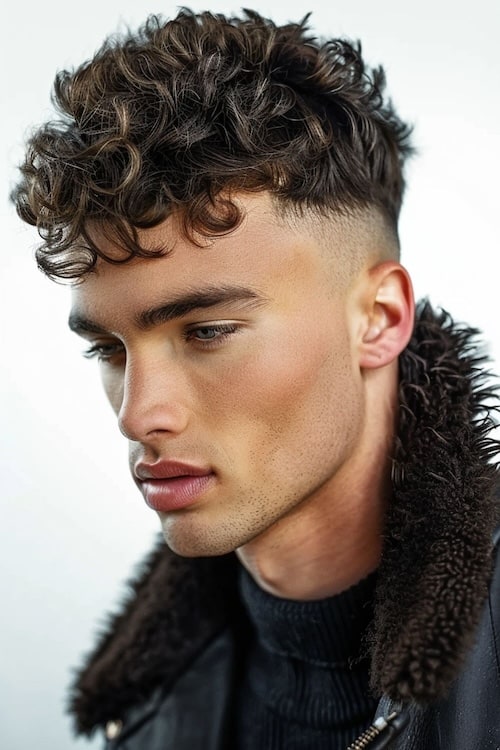 Corte de corte de Edgar Curly Top com desbotamento da pele.