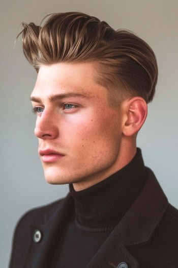 Slicked Back com penteado de comprimento médio reduzido para homens.