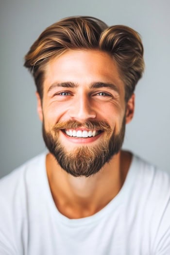 Quiff com penteado de barba curta para homens.