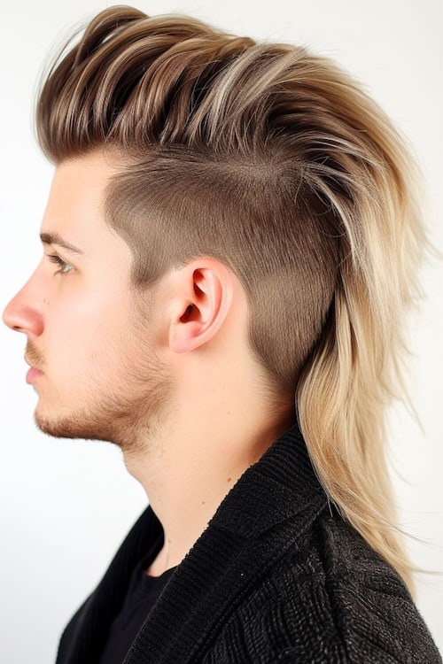 Penteado moderno de mohawk masculino.