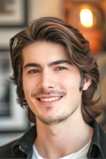 Penteado em camadas de comprimento médio para homens.