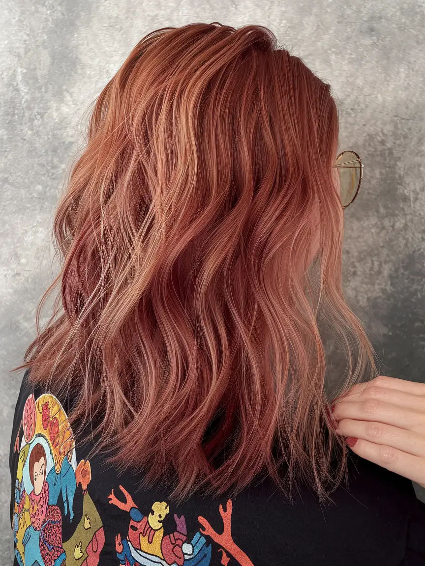 Autumn Rosy Copper Balayage com profundidade terrosa