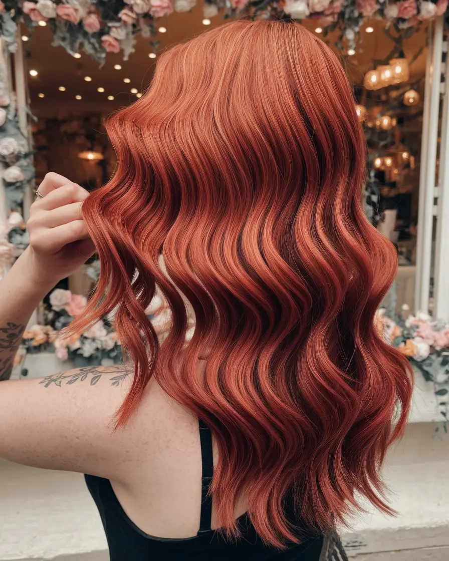 Idéias de cores de cabelo de outono de caramelo 2025 para um brilho aconchegante+ondas de páprica de caramelo brilhantes
