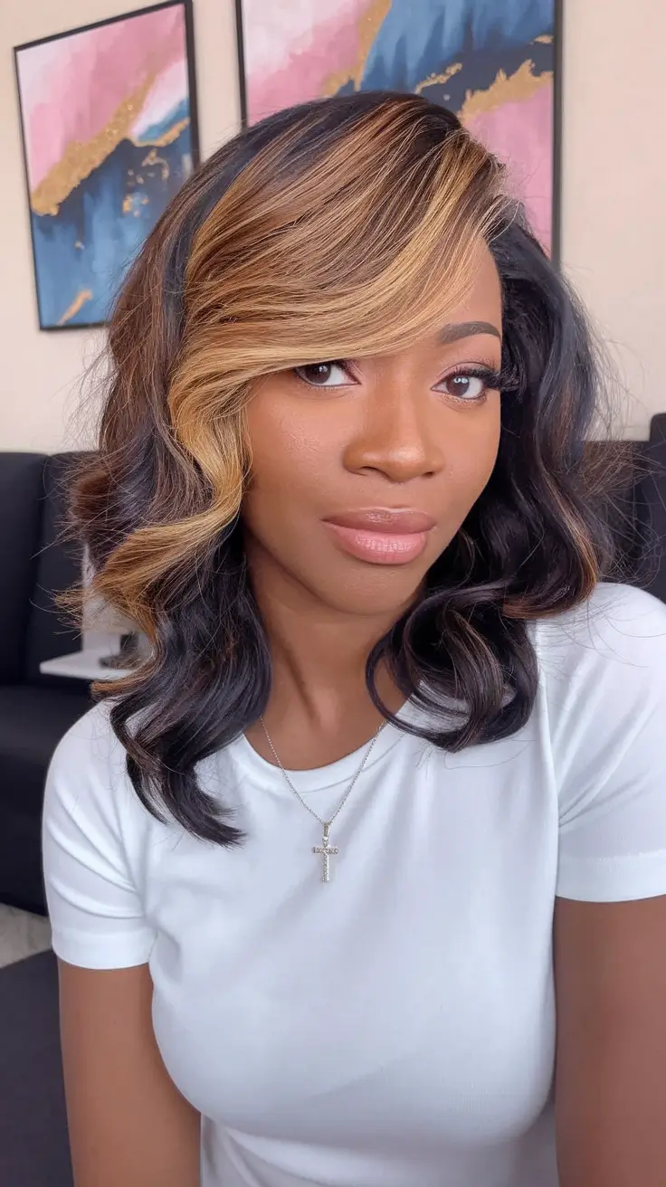 Cabelo de outono Mulheres negras corto de ombro chique com painel loiro
