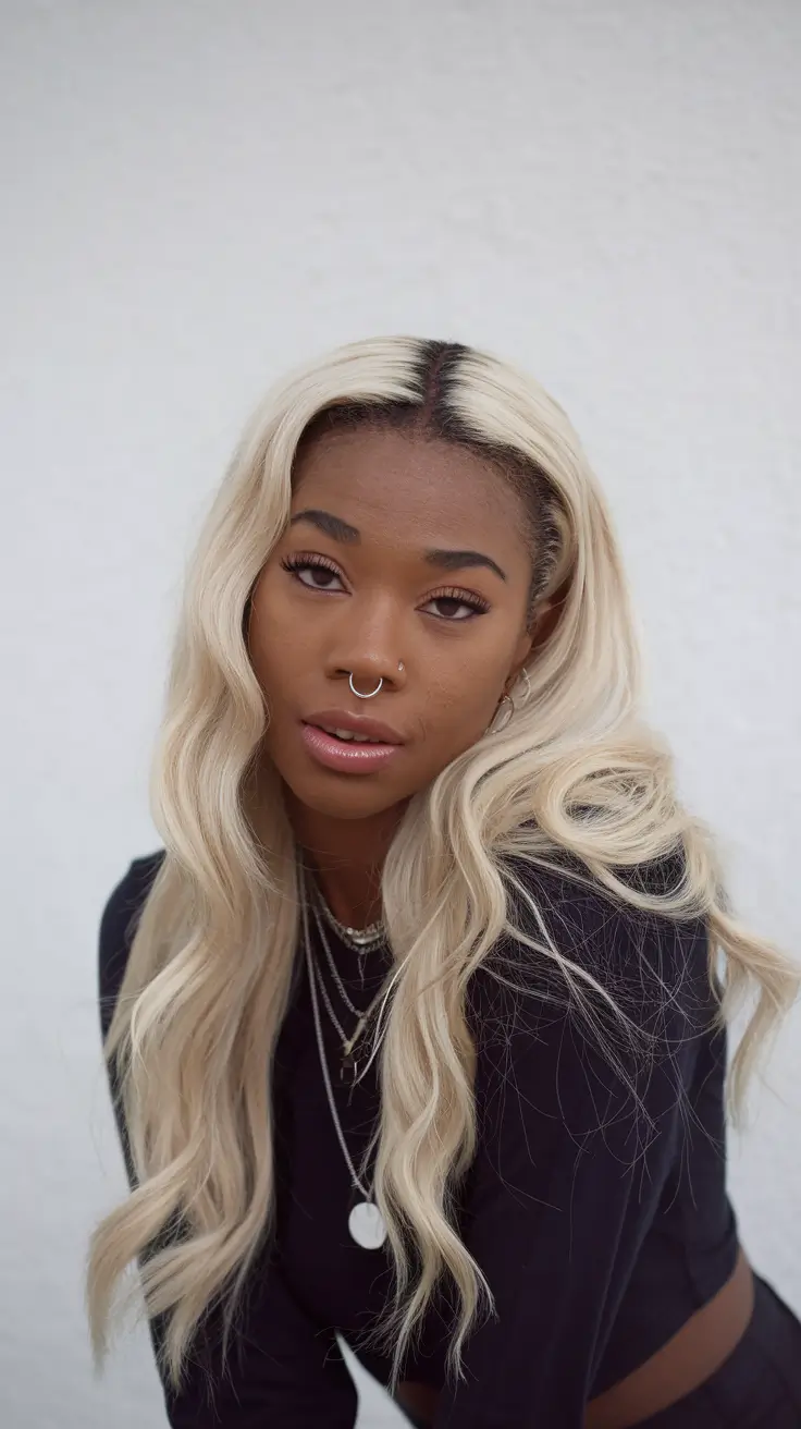 Fall Blonde Hair Color Mulheres negras+loira platina com profundidade de raiz escura