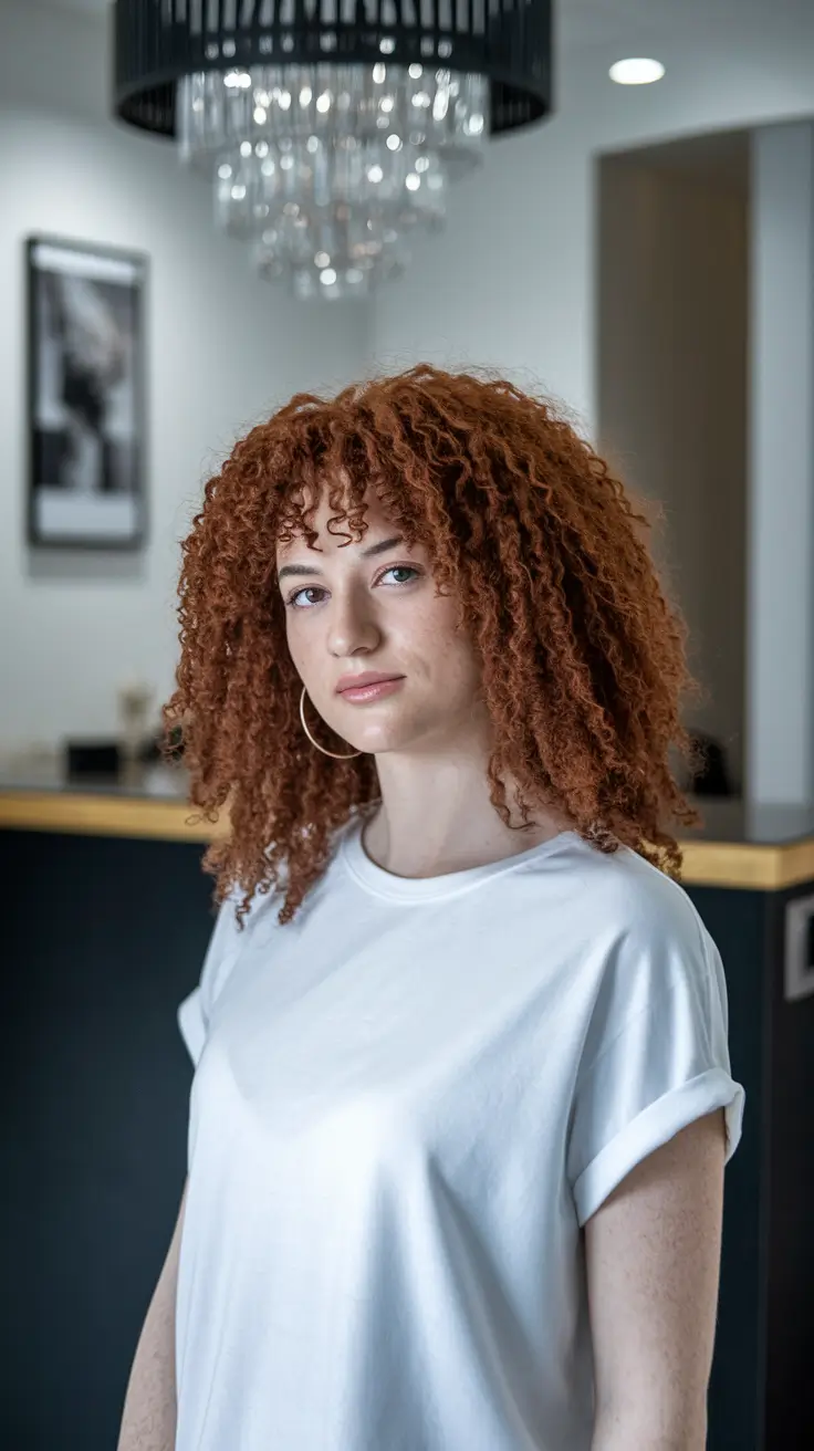 cor de cabelo quente cor vermelha texturizou cachos de auburn com volume natural
