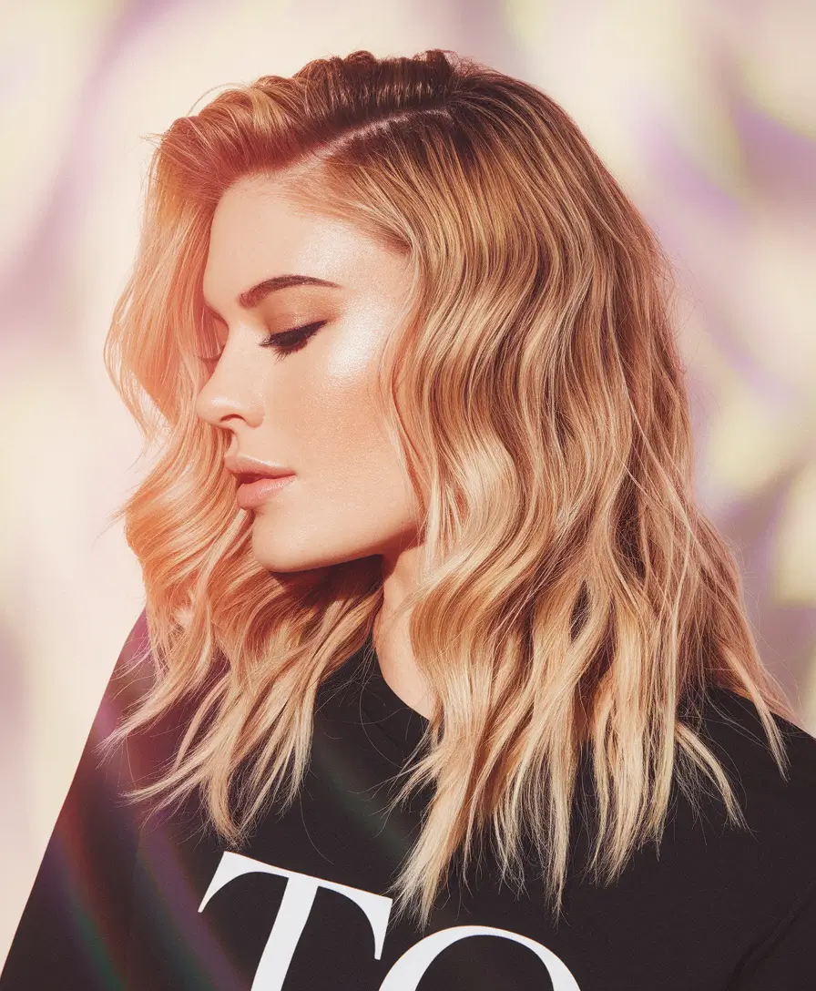 cor de cabelo de outono para loiras 2025+ondas de caramelo dourado com brilho retrô