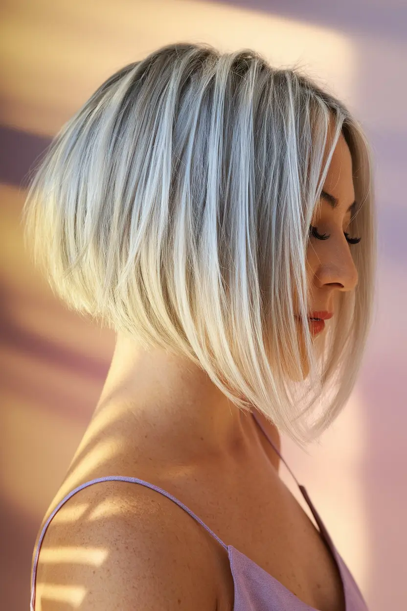 Cor do cabelo de outono para loiras 2025 empilhado bob com geada loira prateada