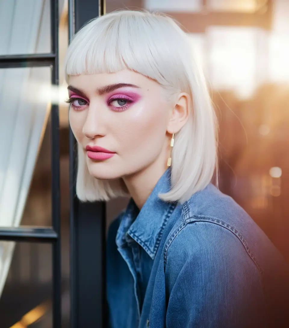 cor de cabelo de outono para loiras 2025 loiro curto bob com micro franja