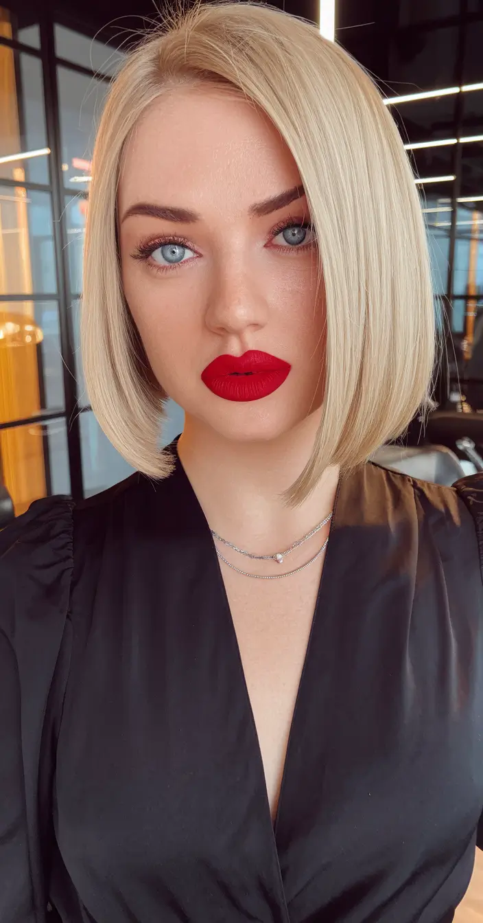 cor de cabelo de outono para loiras 2025 Bob ruptura com acabamento glam retro