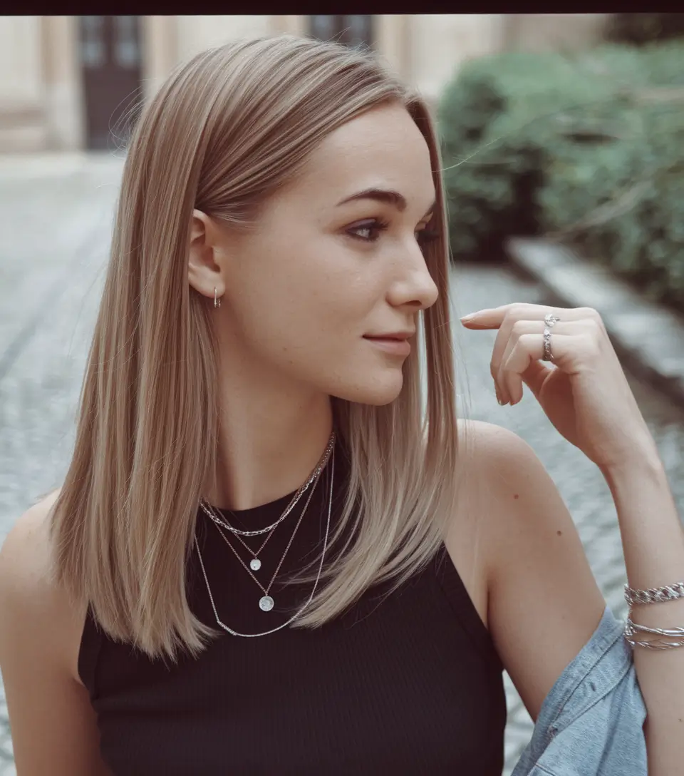 cor de cabelo de outono para loiras balayage+loira bege fria em camadas de comprimento médio