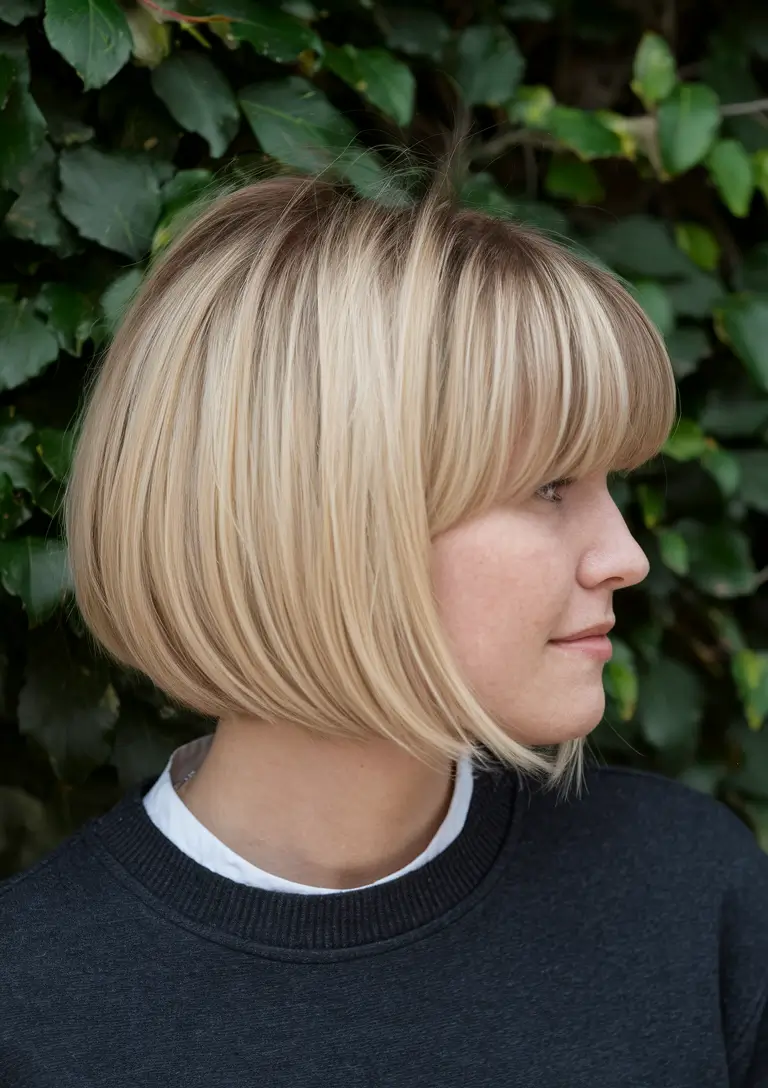 cor de cabelo de outono para loiras com franja+bob francês redondo com franja quente