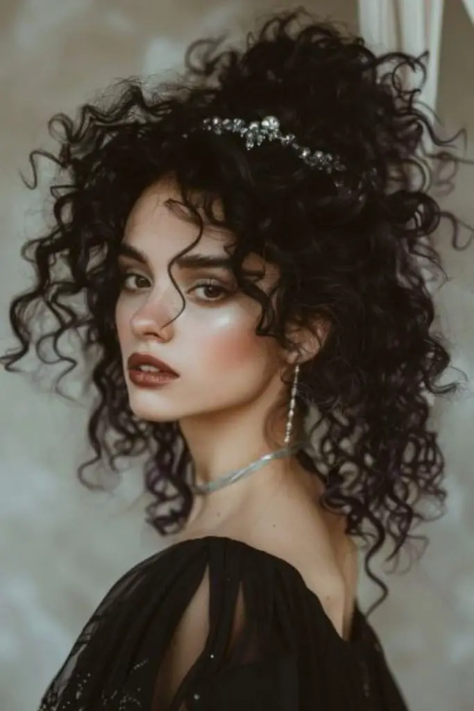 Bruxa Cósmica com espirais negros cintilantes