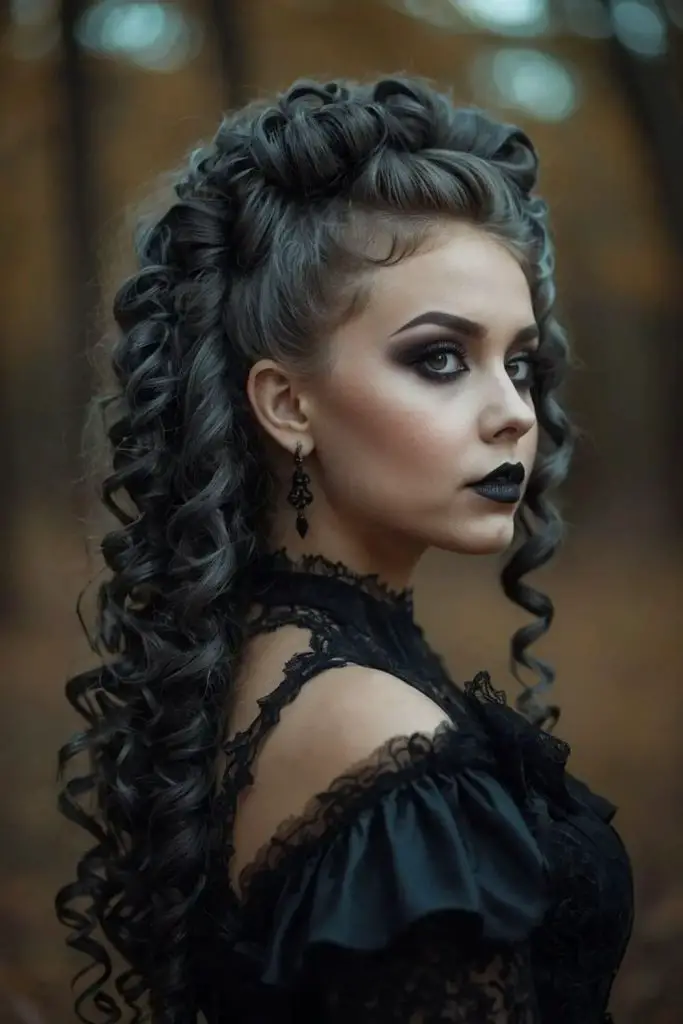 Boneca fantasmagórica com cachos negros em espiral