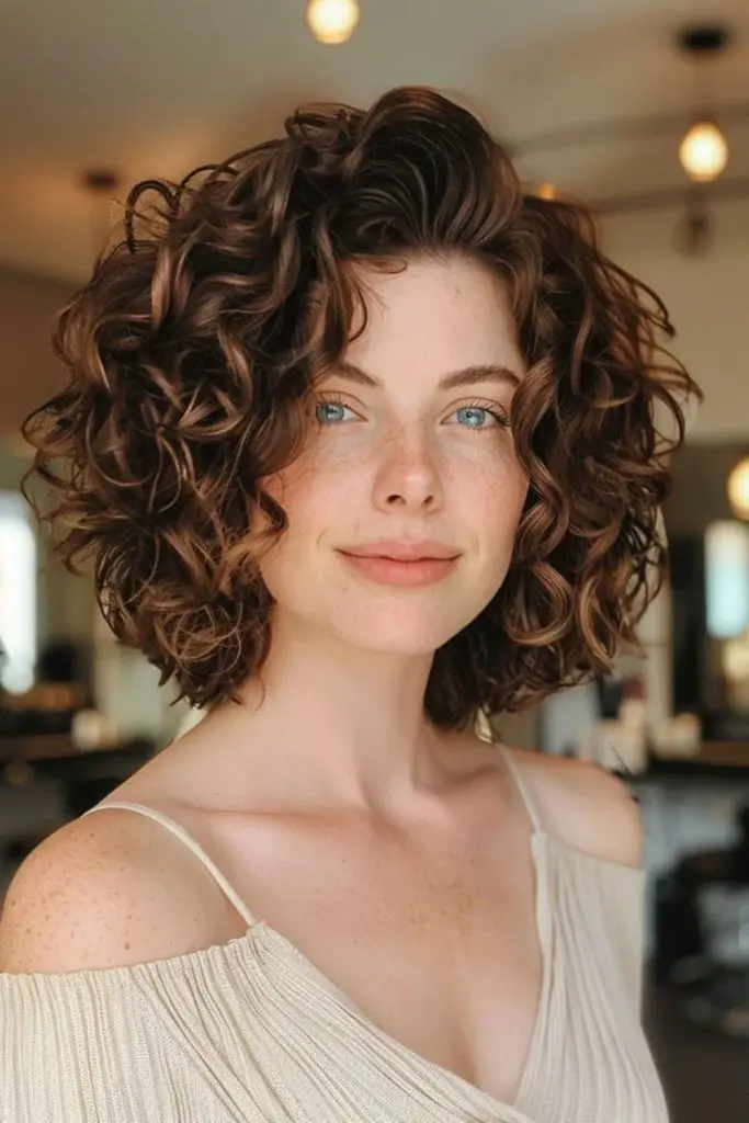 Cachos na altura do queixo redondos e macios