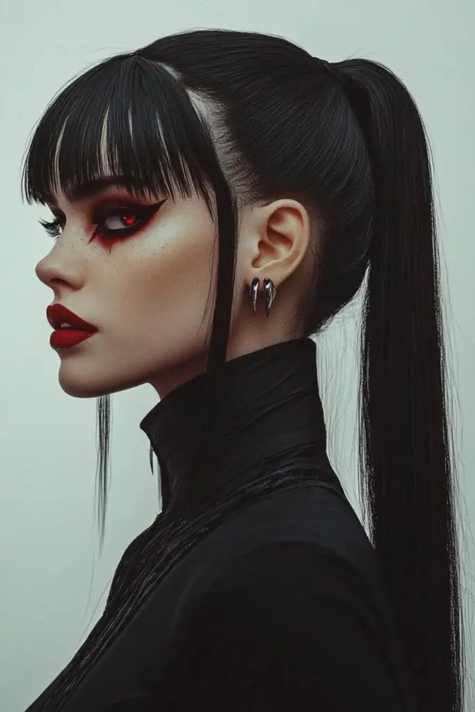 Diva pop com rabo de cavalo preto amaldiçoado