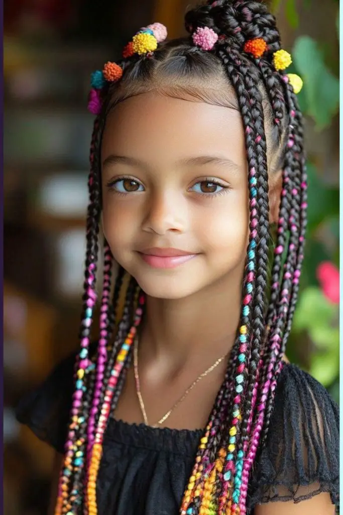 Contas coloridas em torções de cabelo