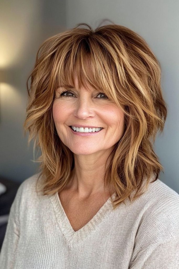 Caramel Shag com salto em camadas