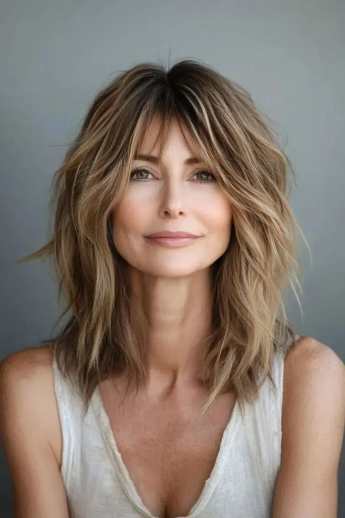 Shag em camadas macias em tons sépia