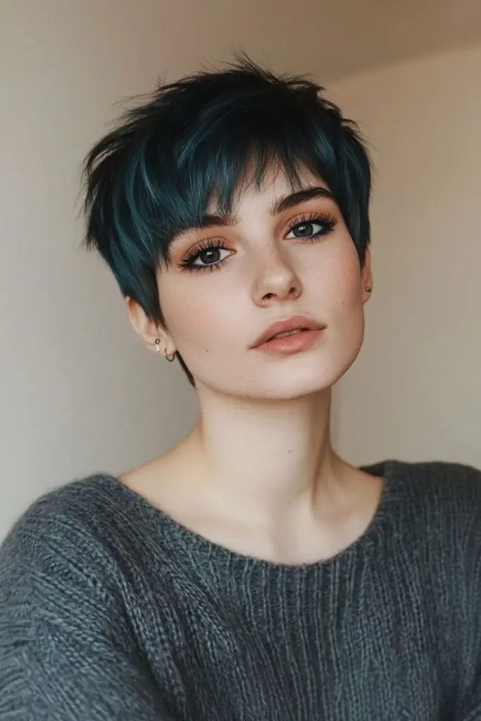 Top Indigo enevoado com lados raspados