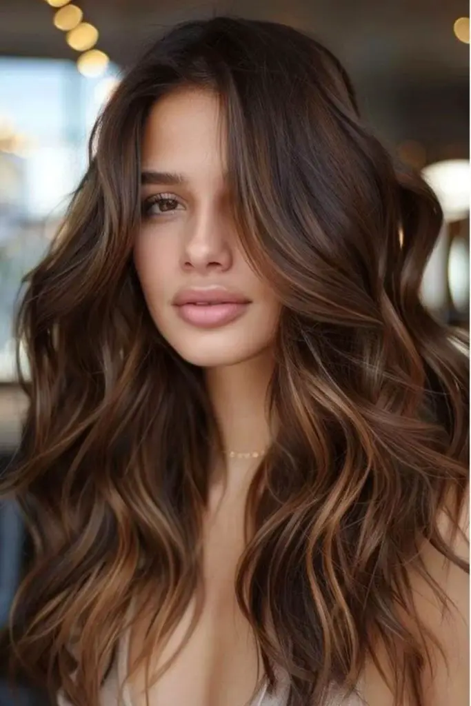 Latinho Caramel ombré em cabelos morenos.