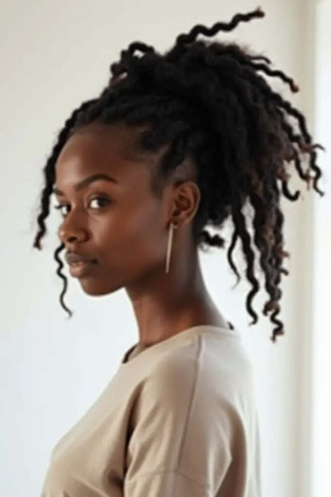 Updo locs derramando como ondas