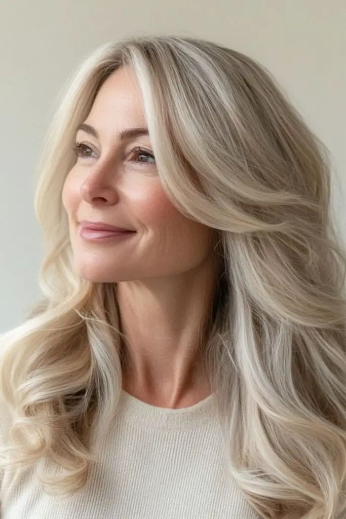 Tons cremosos fluindo através de cabelos longos