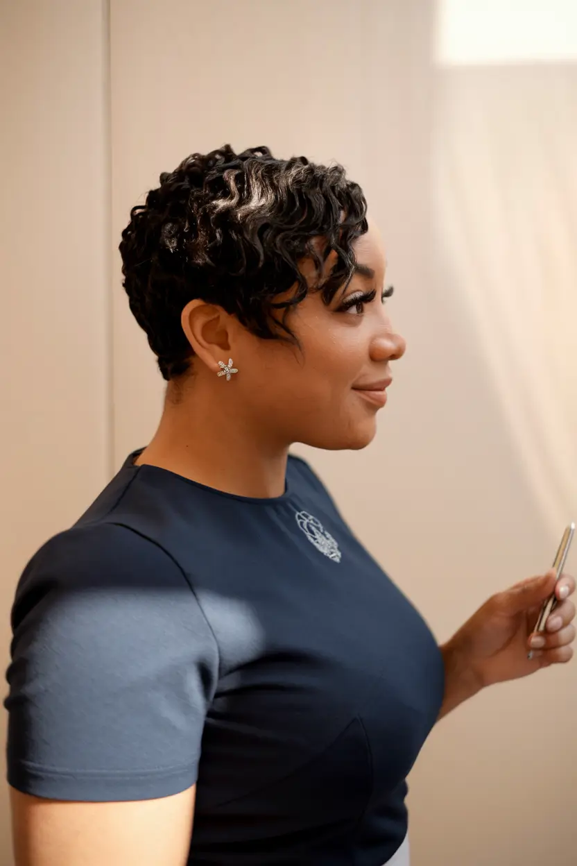 Corte de cabelo curto para mulheres ondas de dedos brilhantes para borda polida