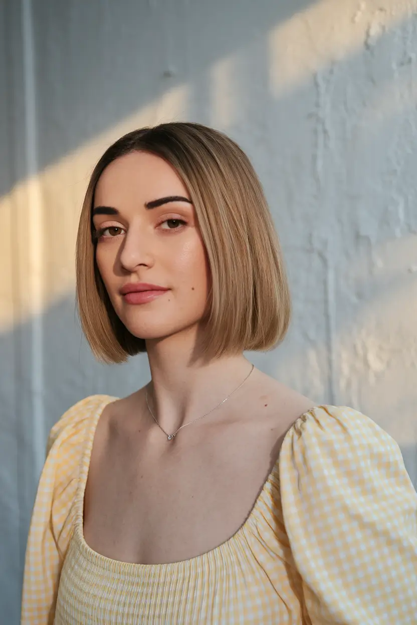 Cortão de outono Bob cogumelo dourado curto com parte central