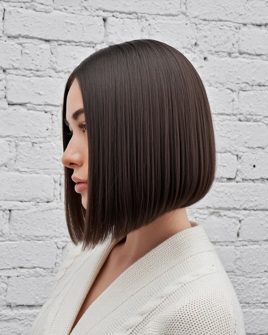 Cortes de cabelo chiques no outono para 2025+bob angular afiada com brilho sem costura