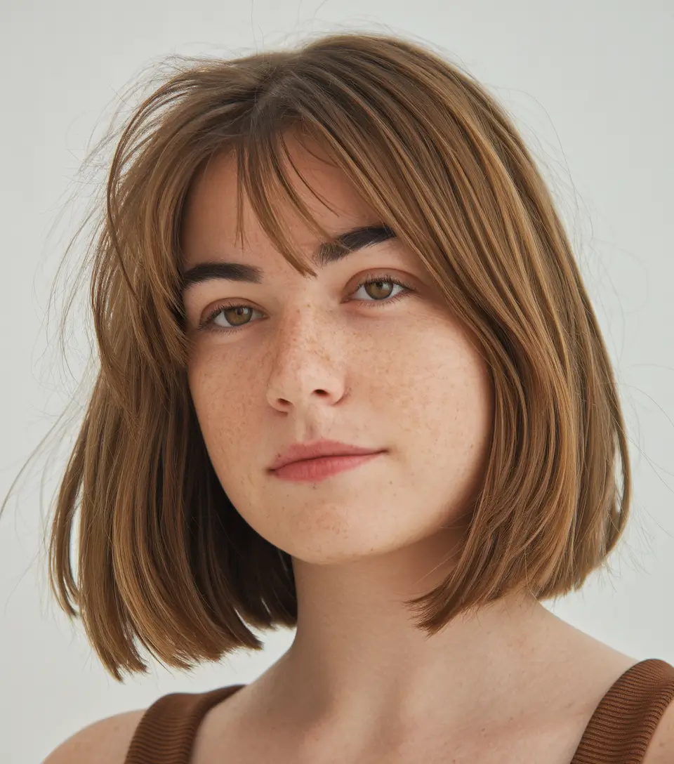Fall Bob Haircut Textura French-Girl com franja de cortina