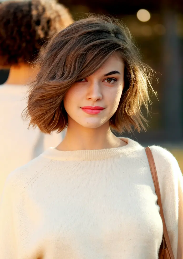 Fall Bob Haircut Volume varrido com um flip de glamour
