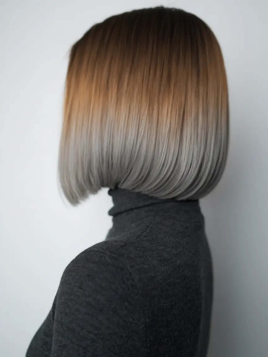 Cortes de cabelo chiques de outono para 2025+ombre frio ombre com uma borda fosca