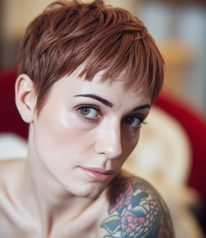 Idéias de cor de cabelo de outono para pixie cortes de cabelo enferrujado micro pixie