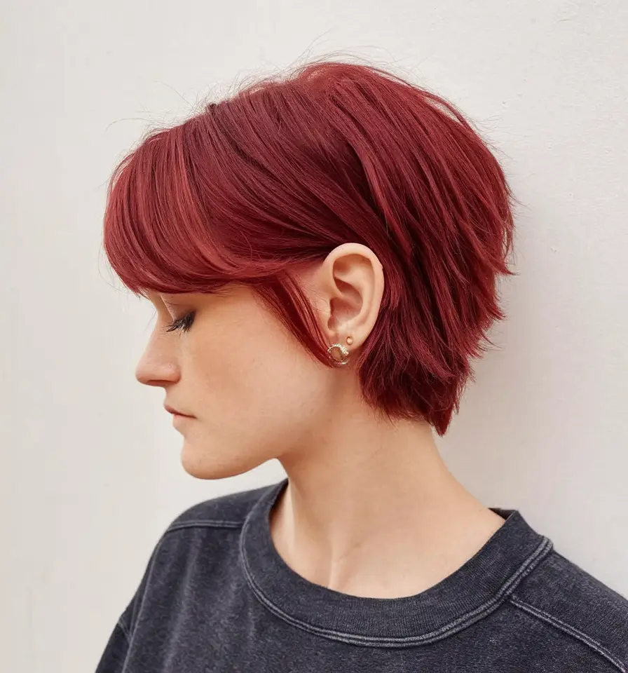 cor de cabelo de outono para pixie cor de corte de cabelo de vinhos Pixie bob com camadas