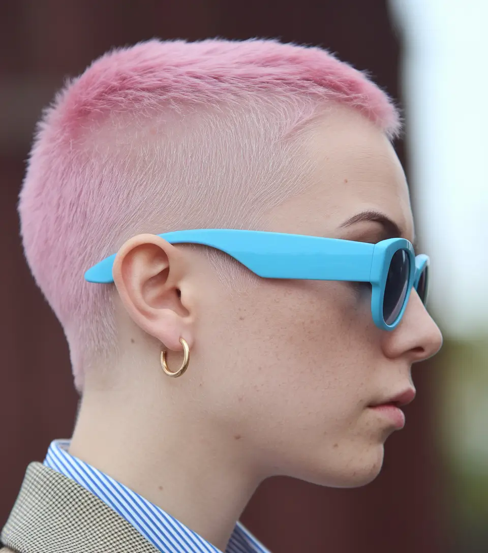 Corte de verão curto 2025: estilos chiques - Buzzcut em rosa quartzo