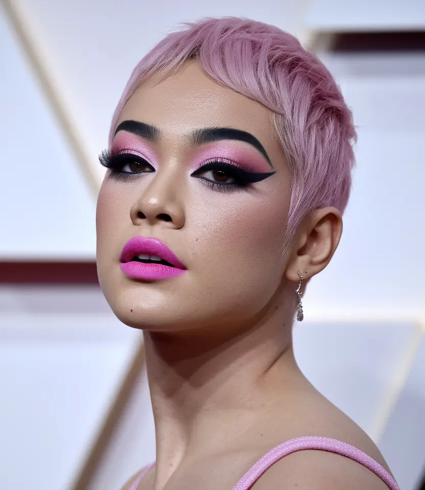 Corte de verão curto 2025: estilos chiques - colheita rosa com franja de bebê