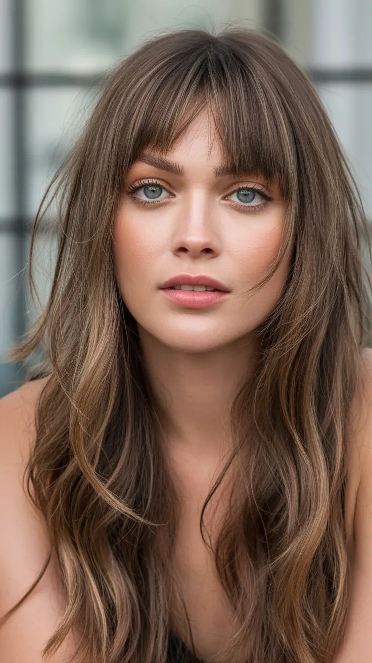 cores de cabelo castanho inverno ondas morenas suaves com franja