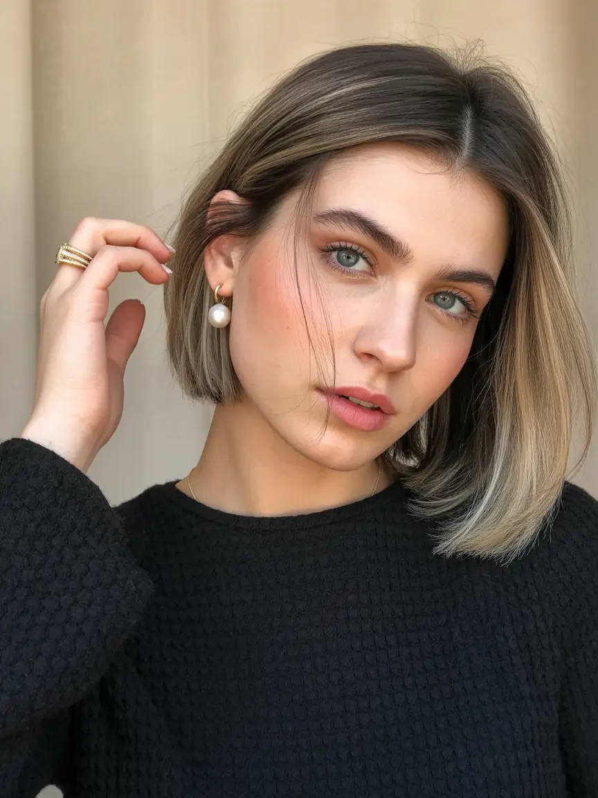 cores de cabelo castanho inverno curto morena bob com pontas iluminadas