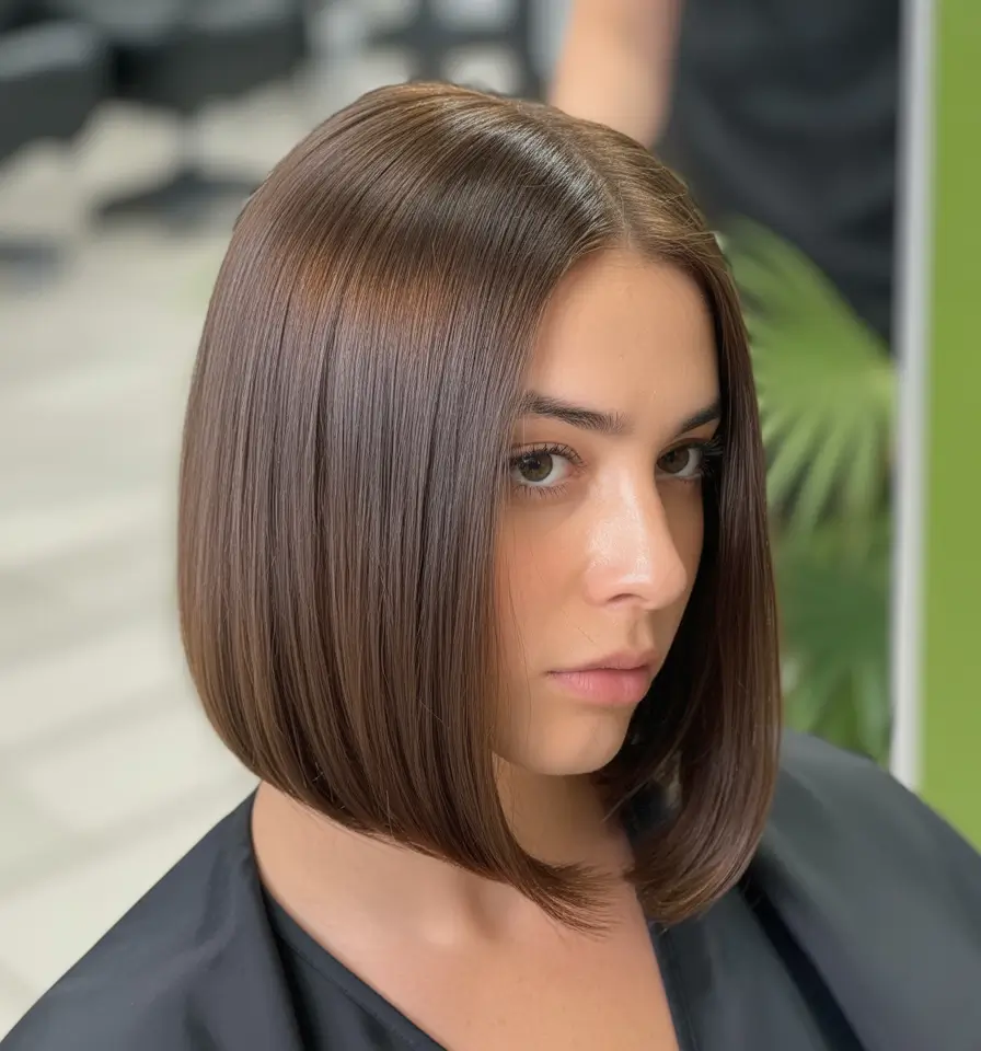 cores de cabelo castanho inverno brilhante curto morena Bob